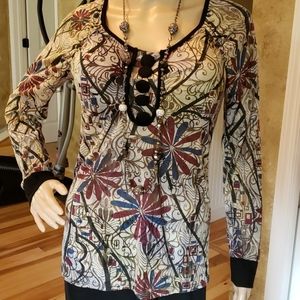 Daytrip Long Sleeves Shirt Size Large Unique Pattern, Black Buttons Worn 1x